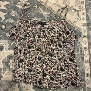 American Eagle Outfitters Burgundy and White Floral Ruffle Tank